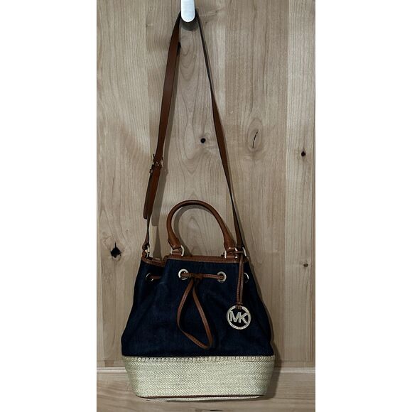 Michael Kors Marina Large Espadrille Denim Shoulder Bag EUC - Picture 1 of 9